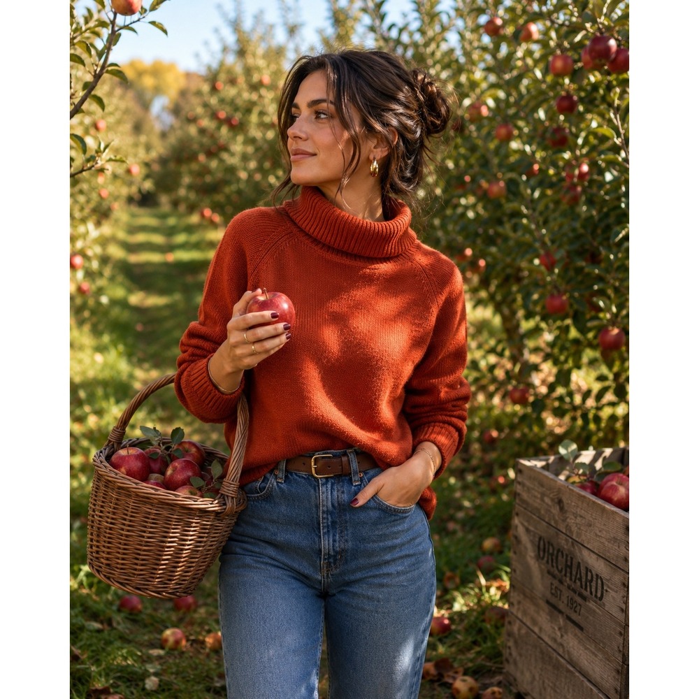 Berretti Italy Merino Wool Blend Cowl Neck Sweater Rust Orange Womens Small